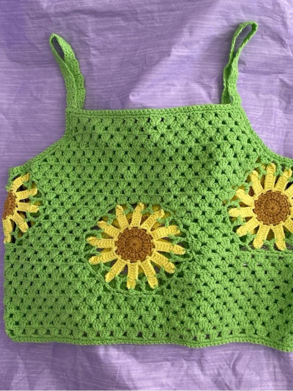Green Crochet Sunflower Crop Top